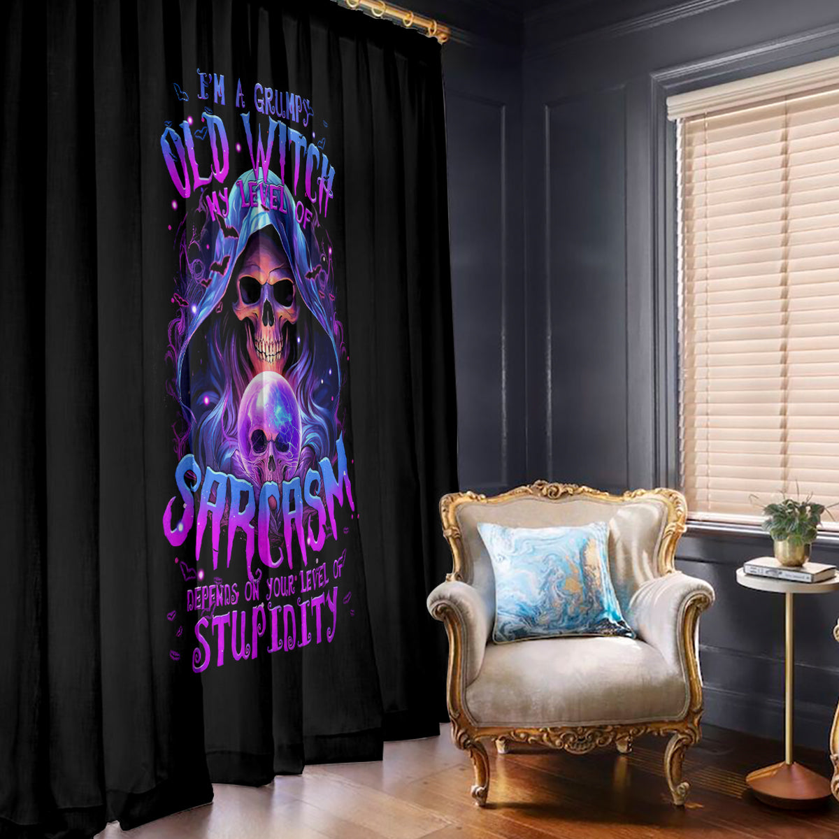 Witch Skull Window Curtain I'm A Grumpy Old Witch - Wonder Print Shop