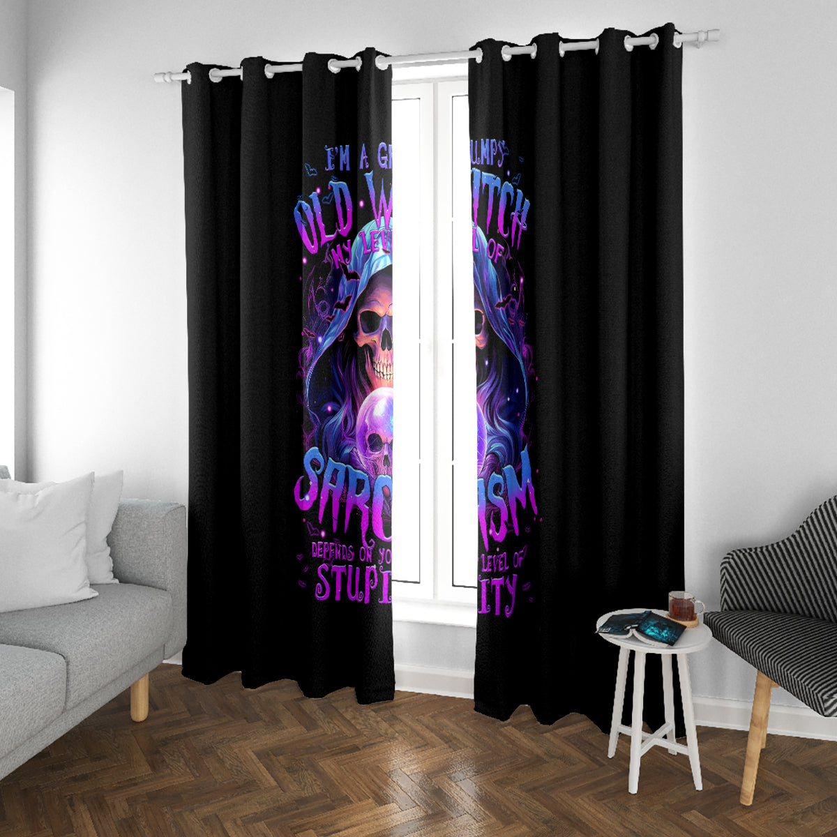 Witch Skull Window Curtain I'm A Grumpy Old Witch - Wonder Print Shop