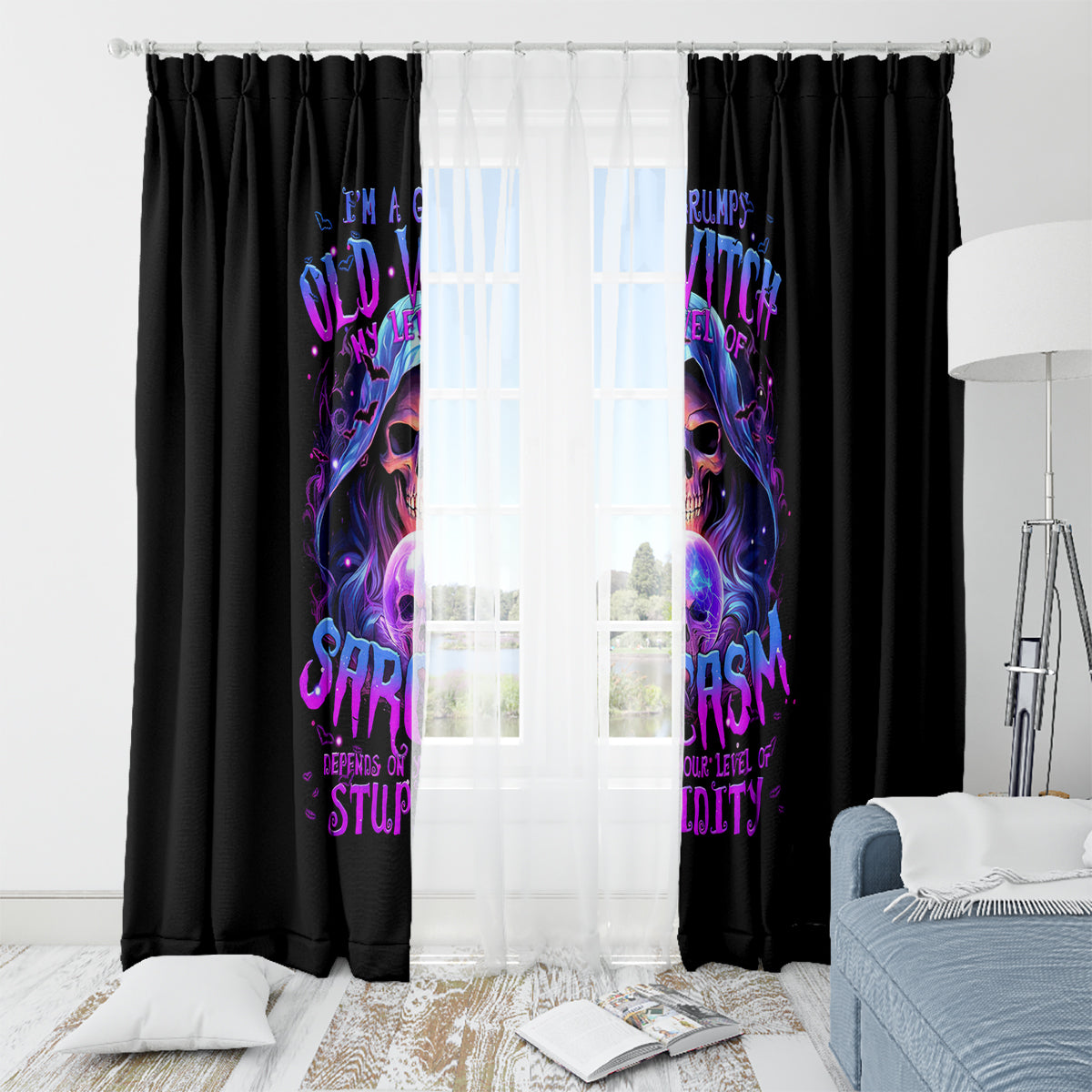 Witch Skull Window Curtain I'm A Grumpy Old Witch - Wonder Print Shop