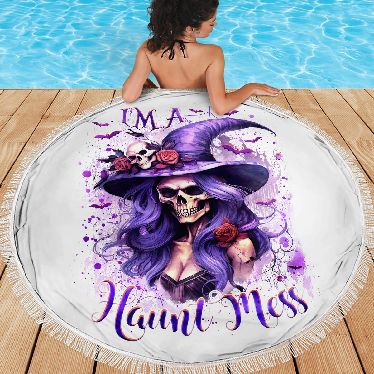 Witch Skull Beach Blanket I'm A Haunt Mess - Wonder Print Shop