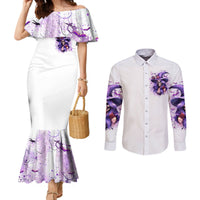 Witch Skull Couples Matching Mermaid Dress and Long Sleeve Button Shirt I'm A Haunt Mess DT01