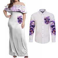 Witch Skull Couples Matching Off Shoulder Maxi Dress and Long Sleeve Button Shirt I'm A Haunt Mess - Wonder Print Shop
