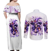Witch Skull Couples Matching Off Shoulder Maxi Dress and Long Sleeve Button Shirt I'm A Haunt Mess - Wonder Print Shop
