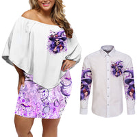 Witch Skull Couples Matching Off Shoulder Short Dress and Long Sleeve Button Shirt I'm A Haunt Mess - Wonder Print Shop