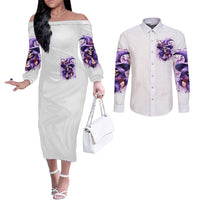 Witch Skull Couples Matching Off The Shoulder Long Sleeve Dress and Long Sleeve Button Shirt I'm A Haunt Mess DT01
