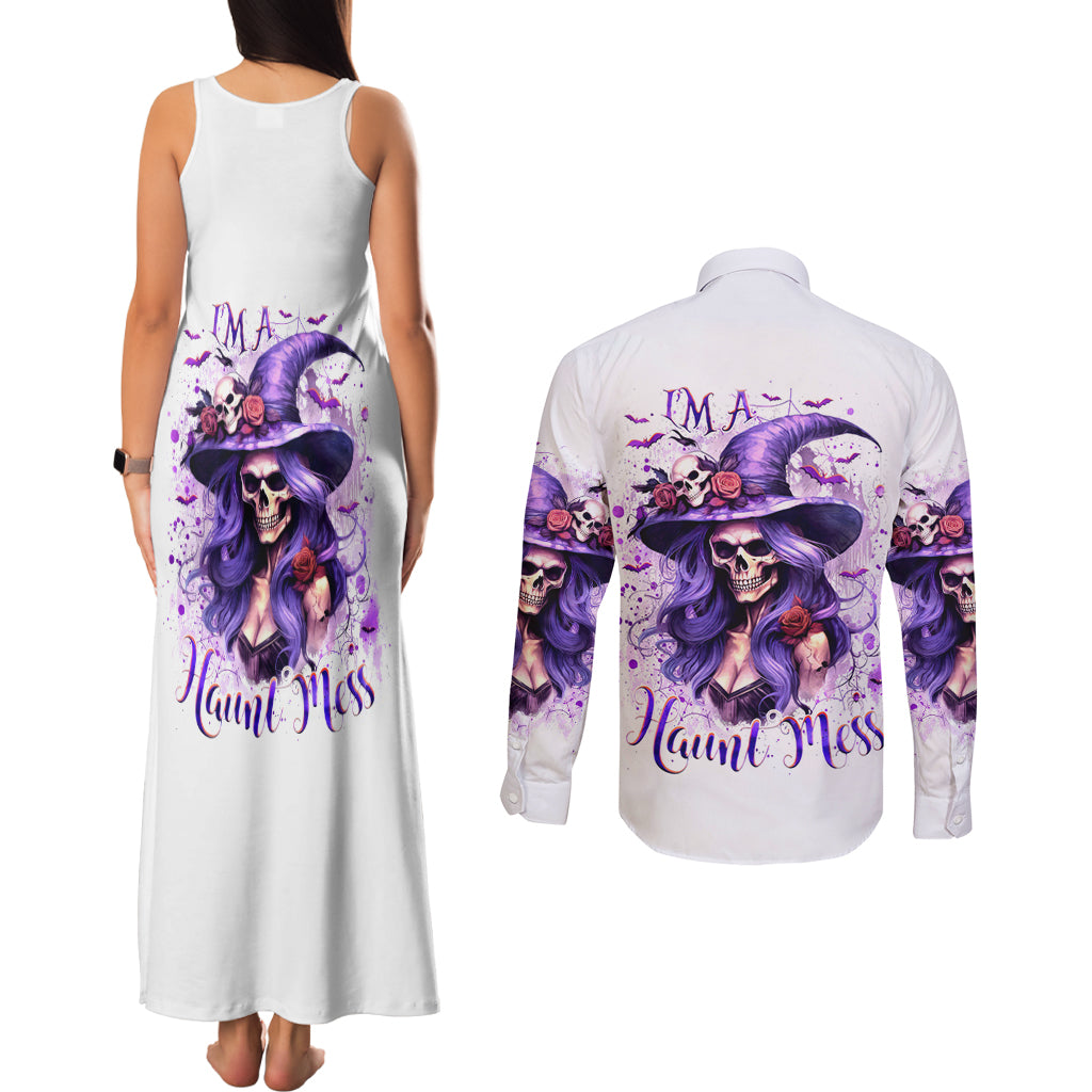Witch Skull Couples Matching Tank Maxi Dress and Long Sleeve Button Shirt I'm A Haunt Mess - Wonder Print Shop