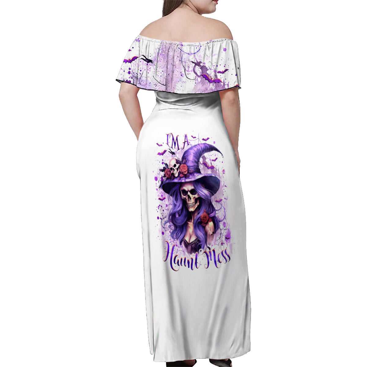 Witch Skull Family Matching Off Shoulder Maxi Dress and Hawaiian Shirt I'm A Haunt Mess - Wonder Print Shop