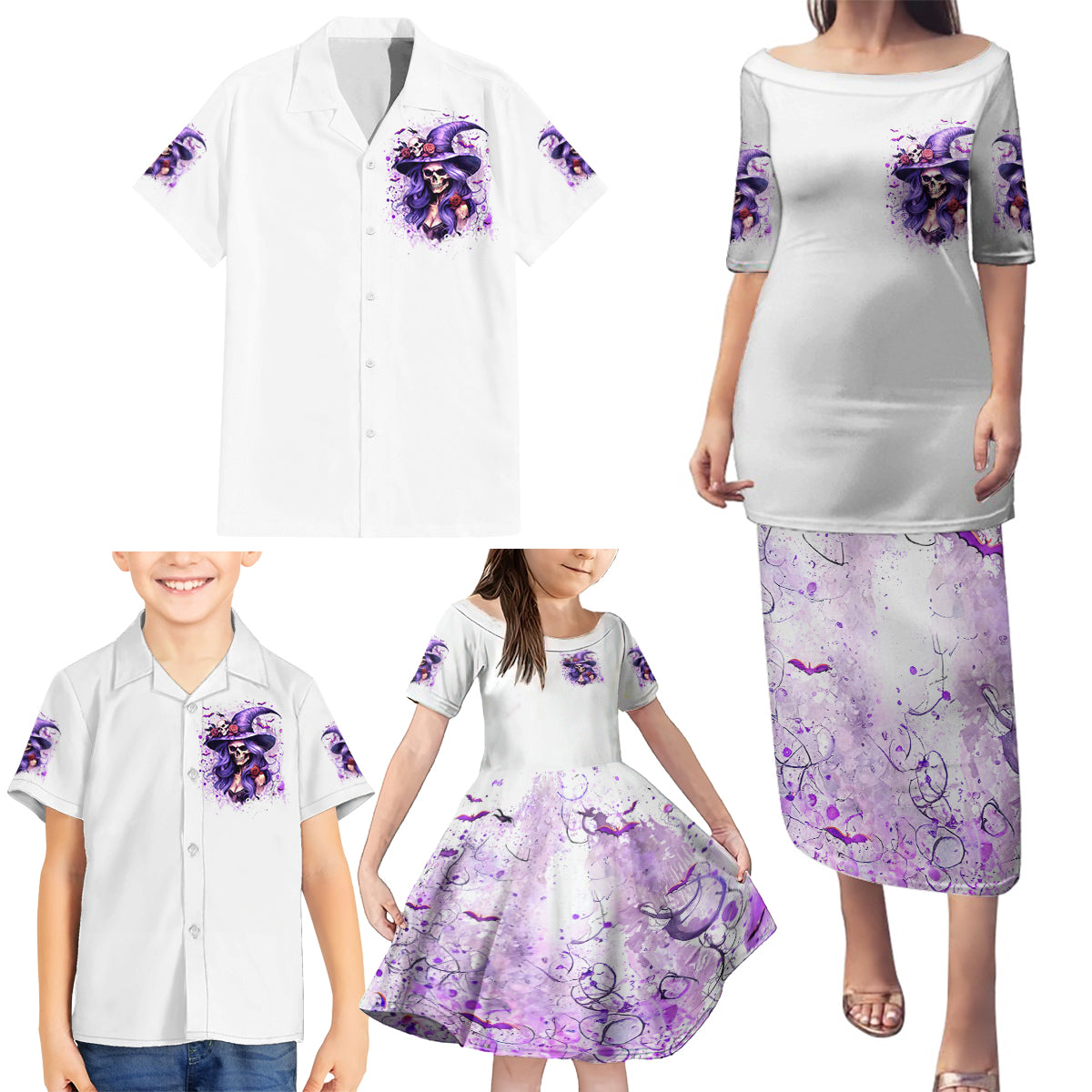 Witch Skull Family Matching Puletasi Dress and Hawaiian Shirt I'm A Haunt Mess - Wonder Print Shop