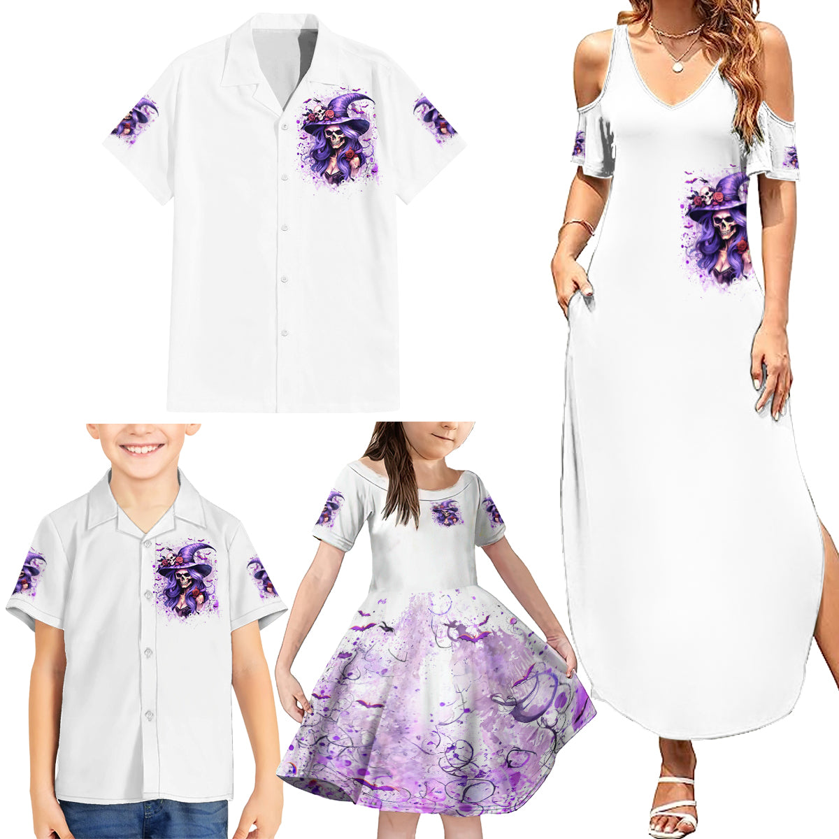Witch Skull Family Matching Summer Maxi Dress and Hawaiian Shirt I'm A Haunt Mess - Wonder Print Shop