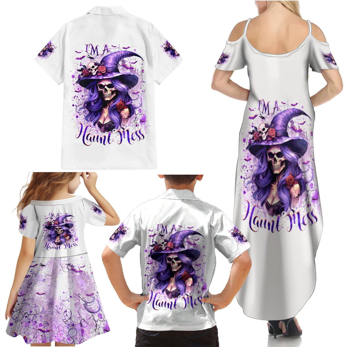 Witch Skull Family Matching Summer Maxi Dress and Hawaiian Shirt I'm A Haunt Mess - Wonder Print Shop