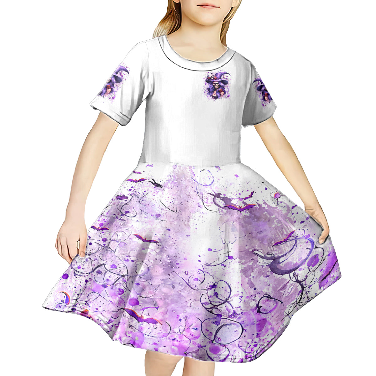 Witch Skull Kid Short Sleeve Dress I'm A Haunt Mess - Wonder Print Shop