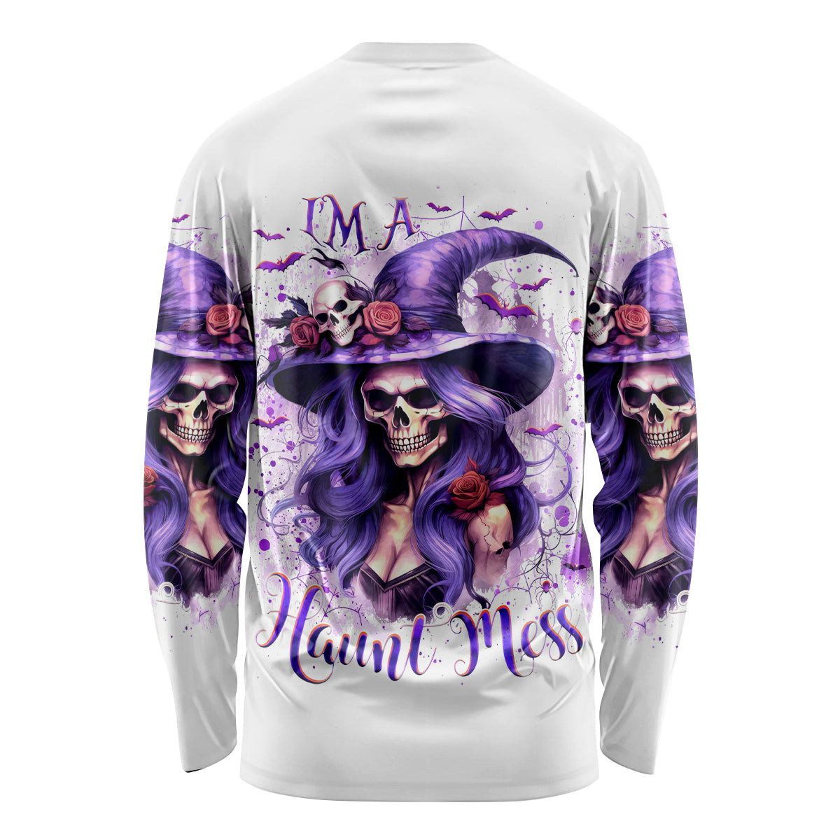 Witch Skull Long Sleeve Shirt I'm A Haunt Mess - Wonder Print Shop