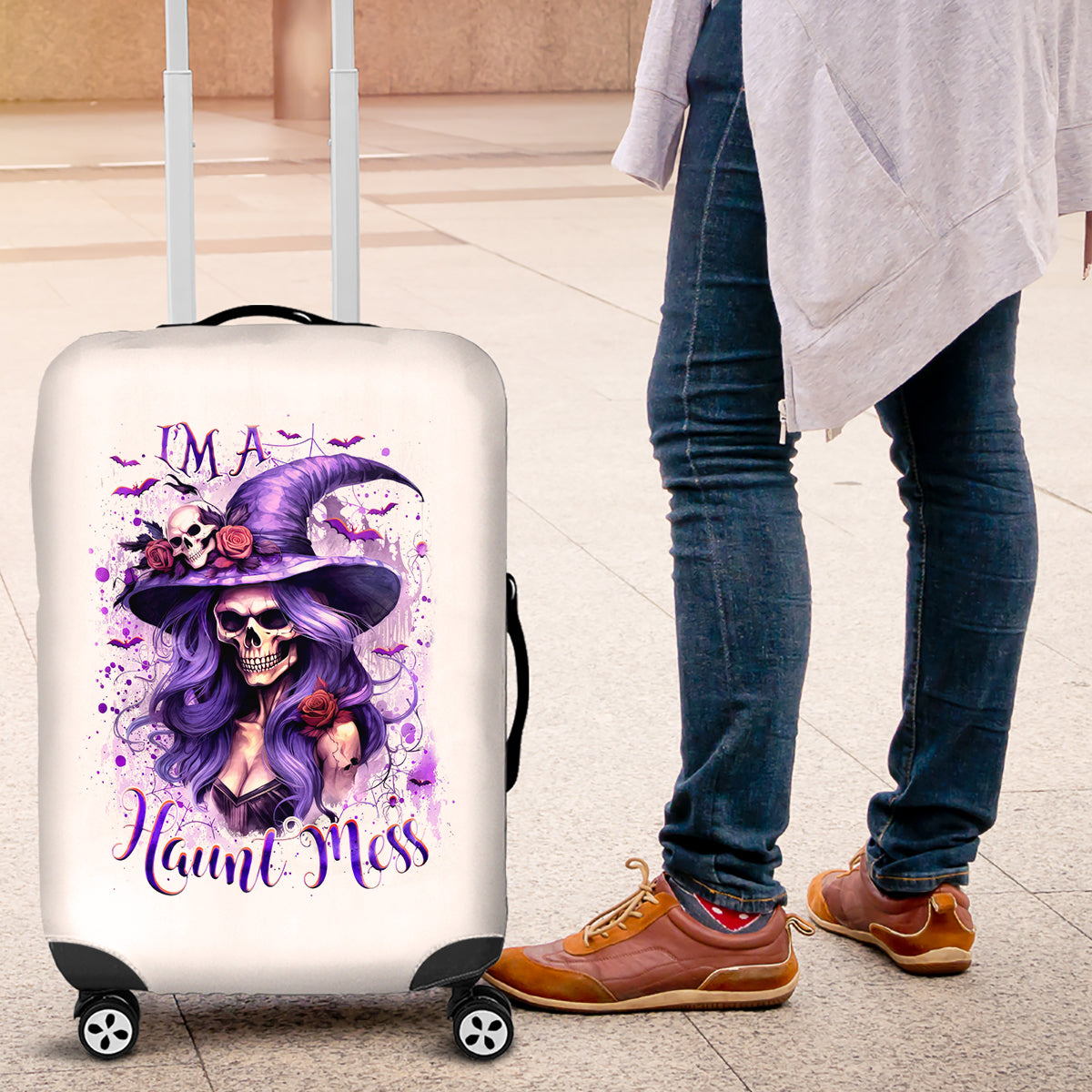 Witch Skull Luggage Cover I'm A Haunt Mess - Wonder Print Shop