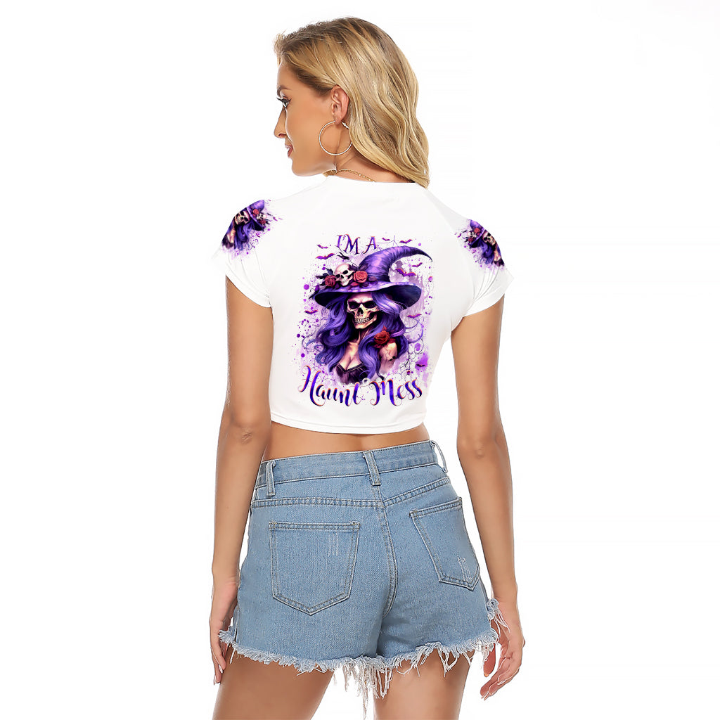 Witch Skull Raglan Cropped T Shirt I'm A Haunt Mess - Wonder Print Shop