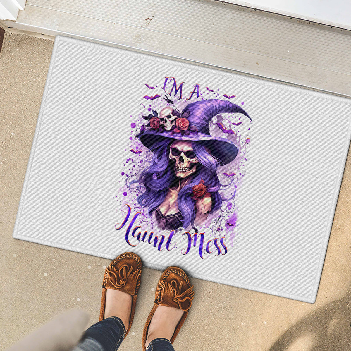 Witch Skull Rubber Doormat I'm A Haunt Mess - Wonder Print Shop