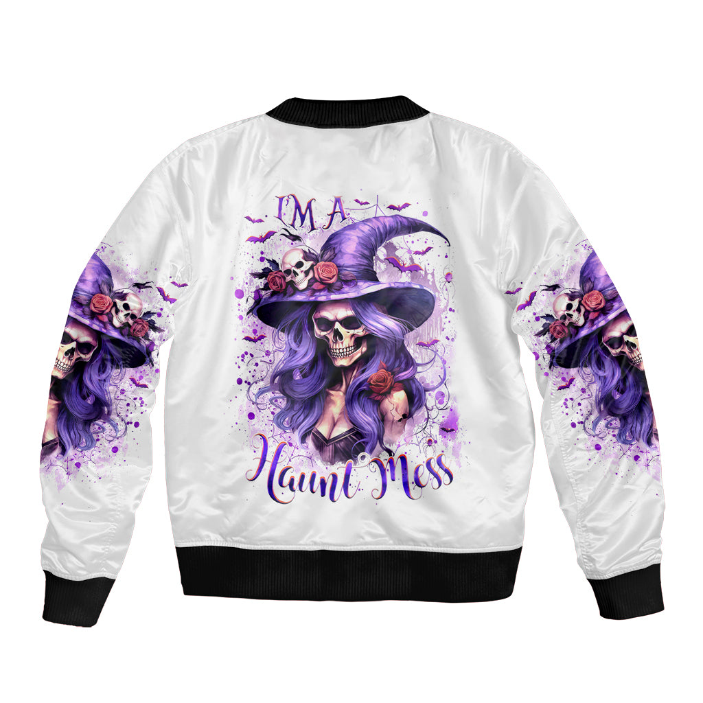 Witch Skull Sleeve Zip Bomber Jacket I'm A Haunt Mess - Wonder Print Shop