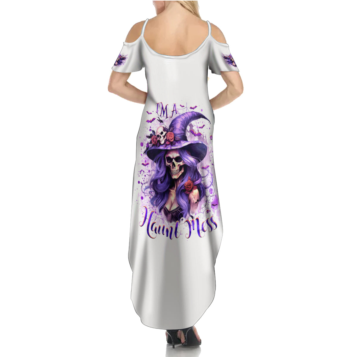Witch Skull Summer Maxi Dress I'm A Haunt Mess - Wonder Print Shop