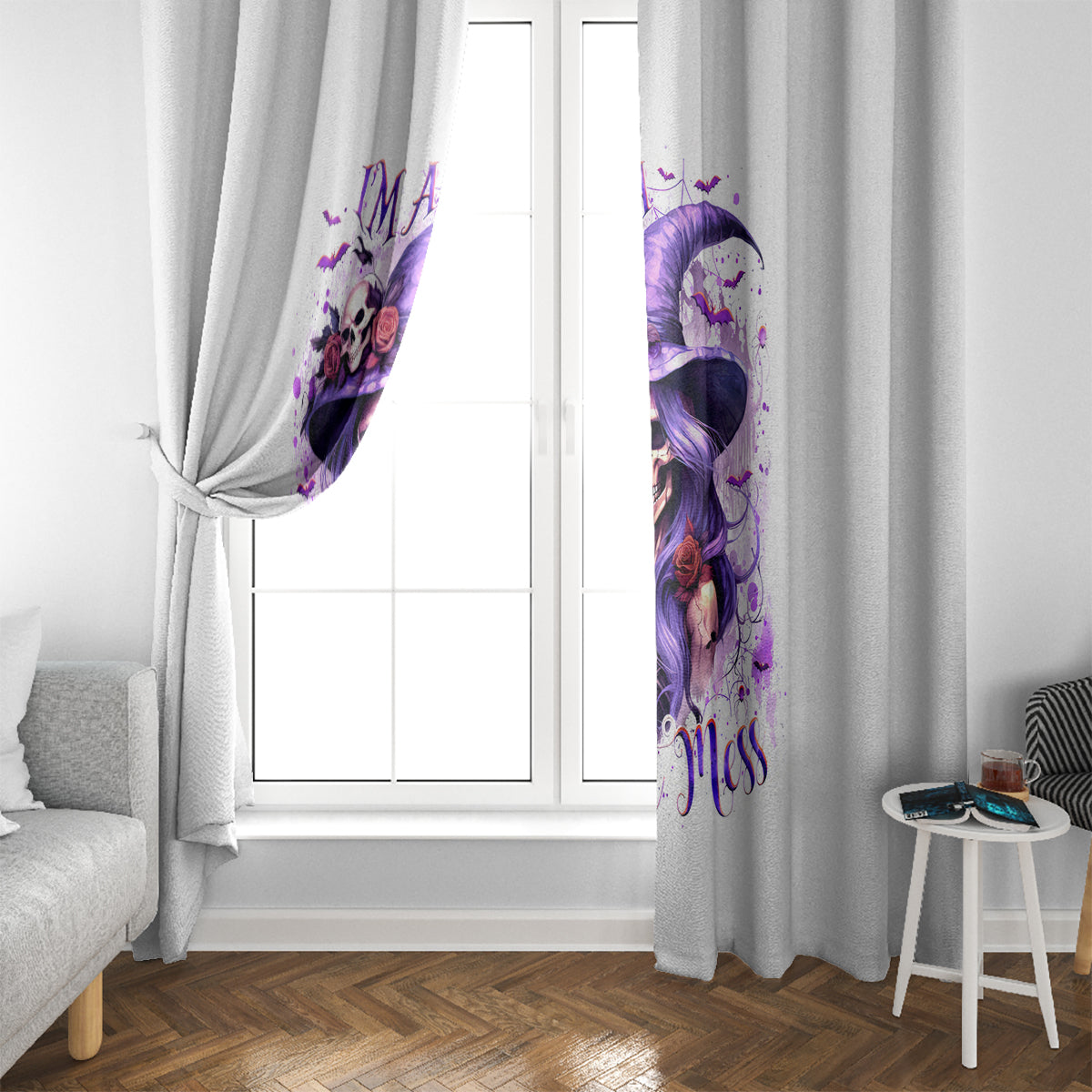 Witch Skull Window Curtain I'm A Haunt Mess - Wonder Print Shop
