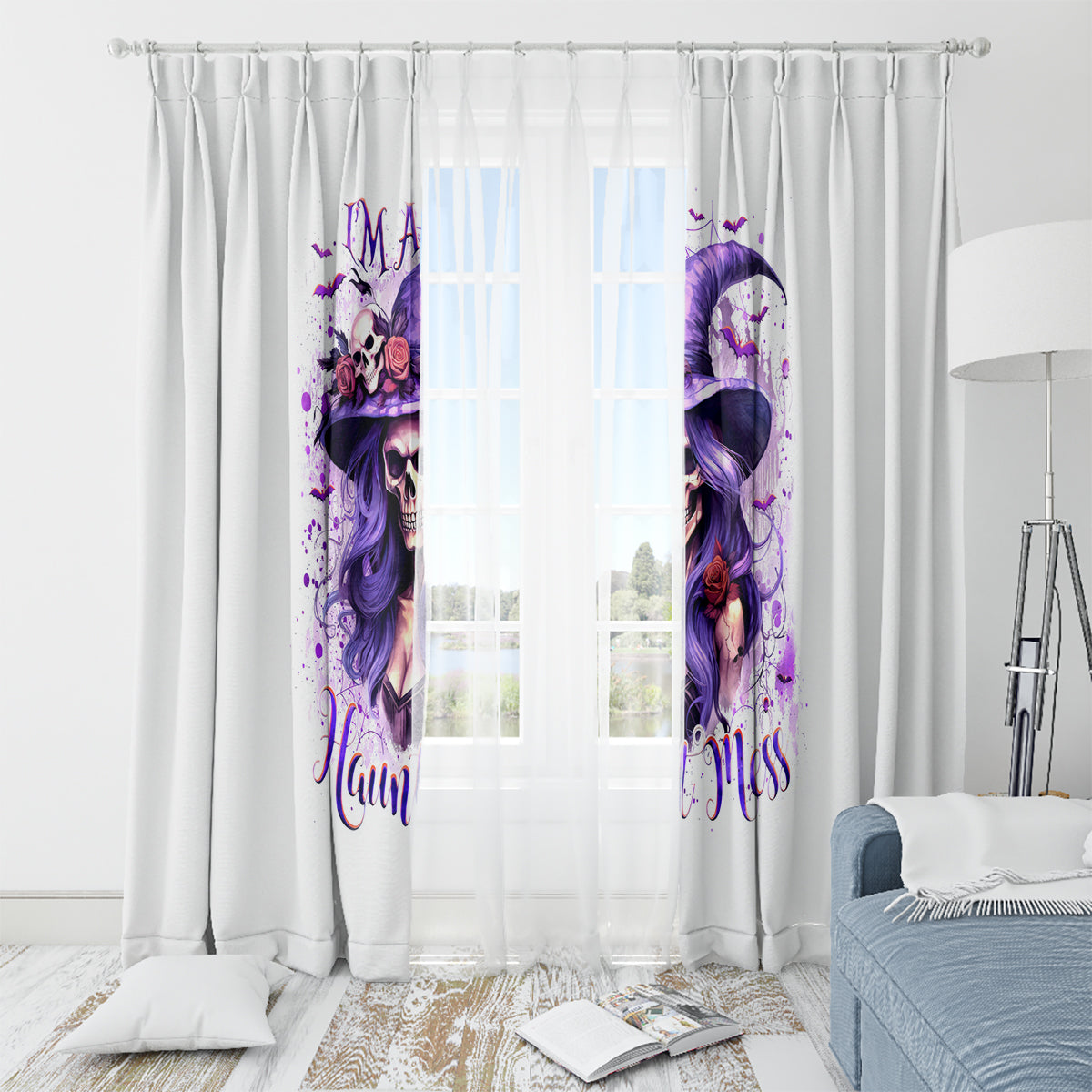 Witch Skull Window Curtain I'm A Haunt Mess - Wonder Print Shop