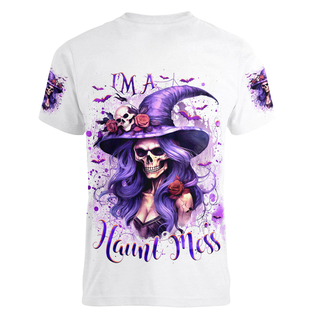 Witch Skull Women V Neck T Shirt I'm A Haunt Mess - Wonder Print Shop