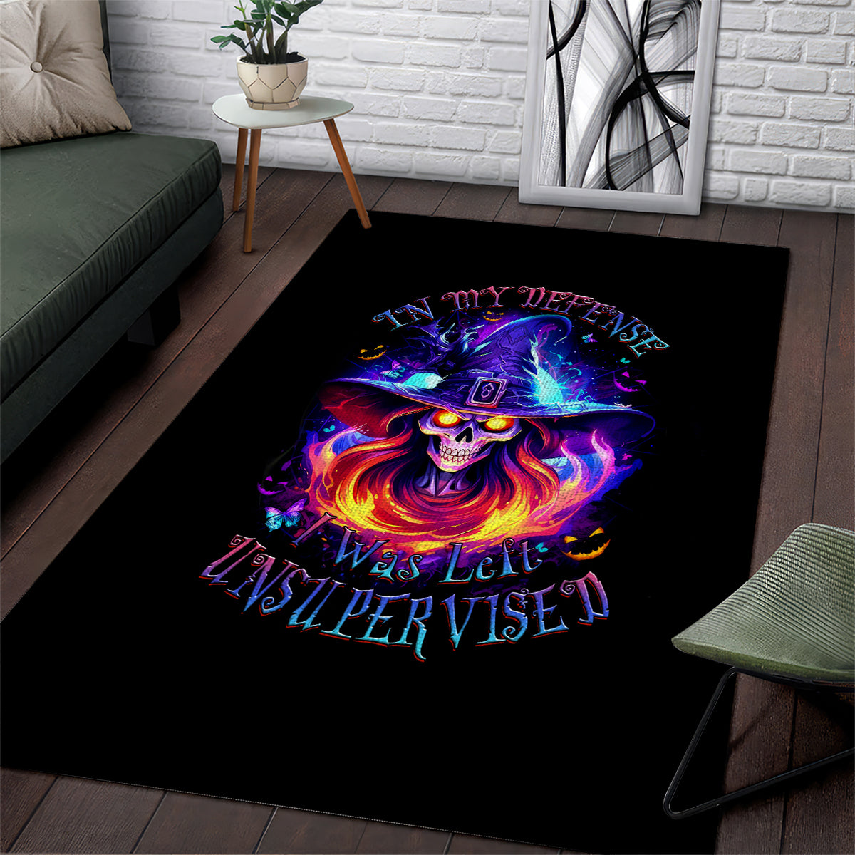 Fire Witch Skull Area Rug In My Defense The Moon Was Full And I Was Left Unsupervided - Wonder Print Shop