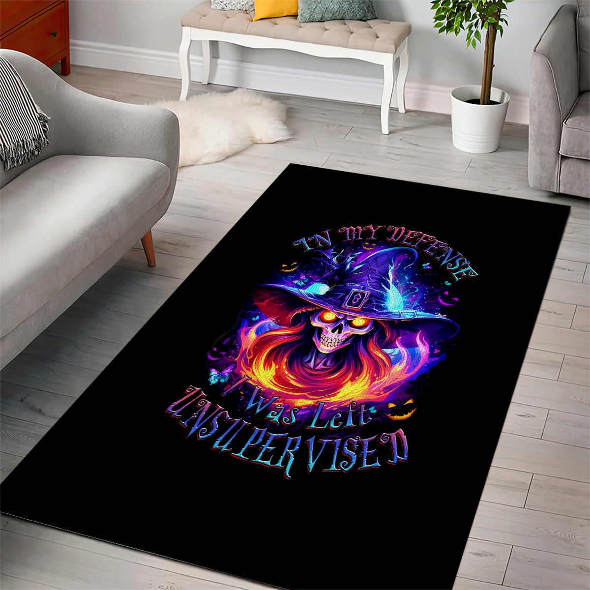 Fire Witch Skull Area Rug In My Defense The Moon Was Full And I Was Left Unsupervided - Wonder Print Shop