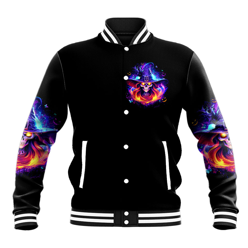 Fire Witch Skull Baseball Jacket In My Defense The Moon Was Full And I Was Left Unsupervided - Wonder Print Shop
