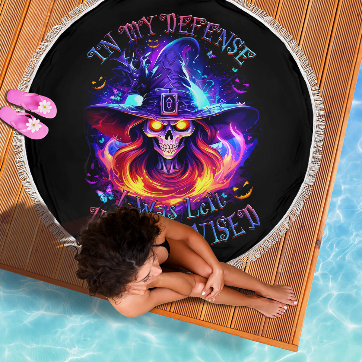 Fire Witch Skull Beach Blanket In My Defense The Moon Was Full And I Was Left Unsupervided - Wonder Print Shop