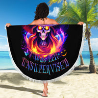 Fire Witch Skull Beach Blanket In My Defense The Moon Was Full And I Was Left Unsupervided - Wonder Print Shop