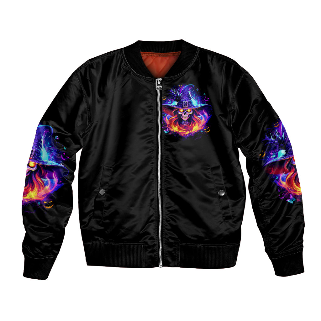 Fire Witch Skull Bomber Jacket In My Defense The Moon Was Full And I Was Left Unsupervided - Wonder Print Shop