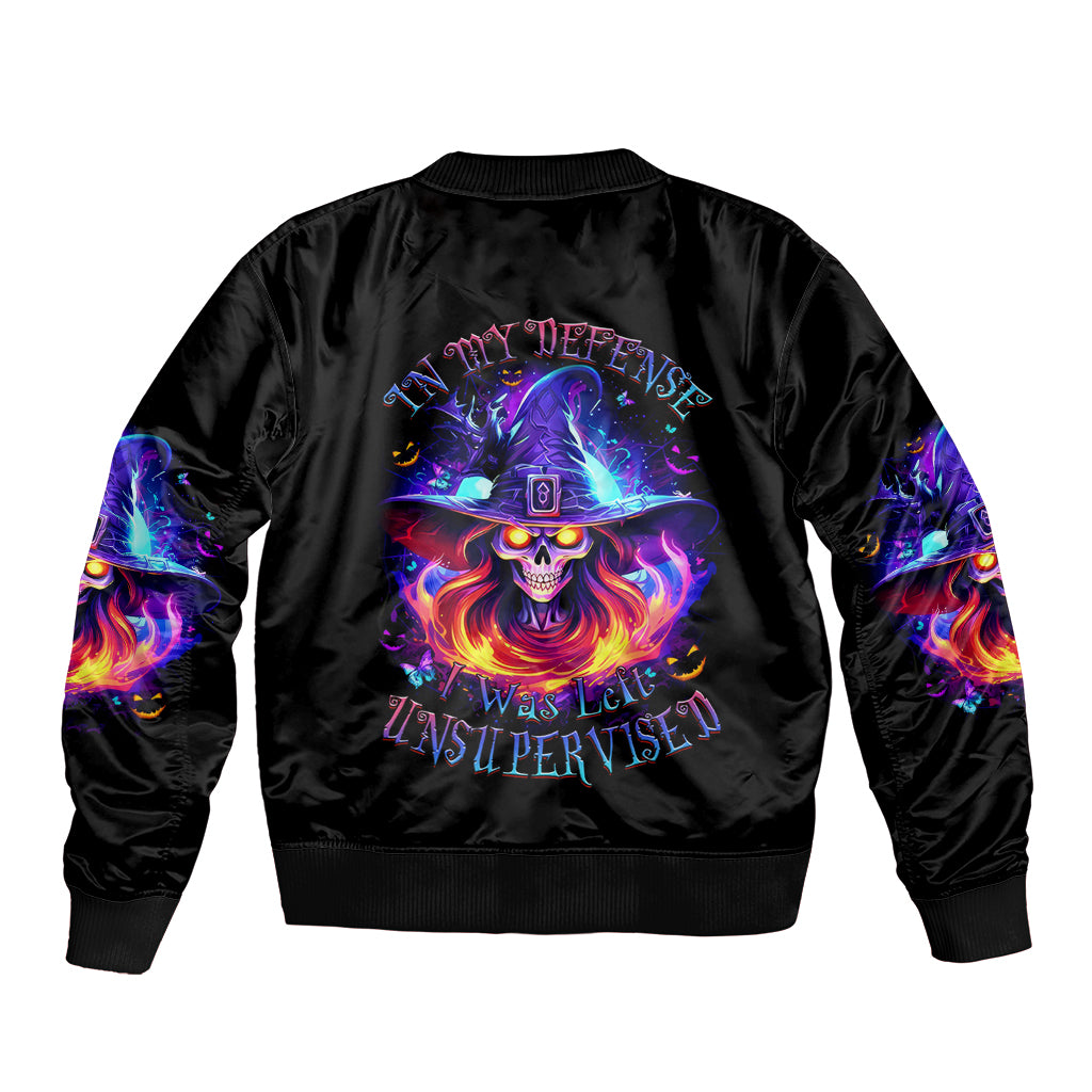Fire Witch Skull Bomber Jacket In My Defense The Moon Was Full And I Was Left Unsupervided - Wonder Print Shop
