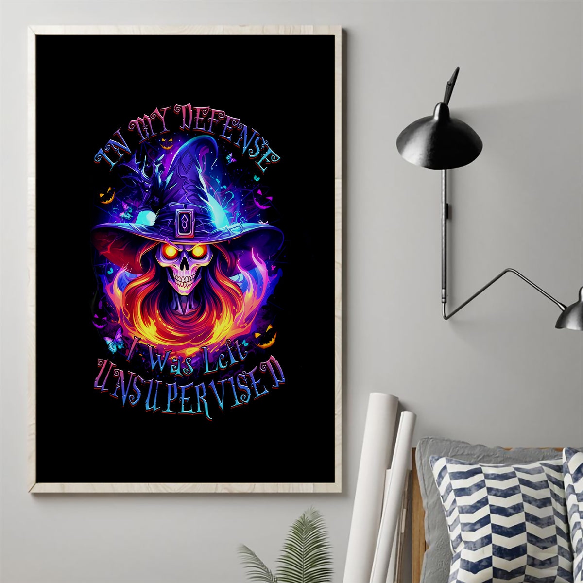 Fire Witch Skull Canvas Wall Art In My Defense The Moon Was Full And I Was Left Unsupervided - Wonder Print Shop