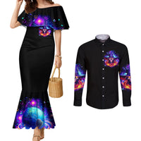 Fire Witch Skull Couples Matching Mermaid Dress and Long Sleeve Button Shirt In My Defense The Moon Was Full And I Was Left Unsupervided DT01
