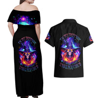 Fire Witch Skull Couples Matching Off Shoulder Maxi Dress and Hawaiian Shirt In My Defense The Moon Was Full And I Was Left Unsupervided - Wonder Print Shop