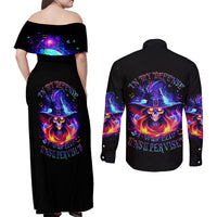 Fire Witch Skull Couples Matching Off Shoulder Maxi Dress and Long Sleeve Button Shirt In My Defense The Moon Was Full And I Was Left Unsupervided - Wonder Print Shop