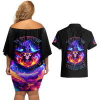 Fire Witch Skull Couples Matching Off Shoulder Short Dress and Hawaiian Shirt In My Defense The Moon Was Full And I Was Left Unsupervided - Wonder Print Shop