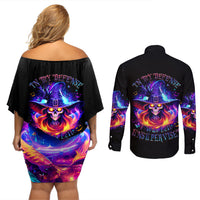 Fire Witch Skull Couples Matching Off Shoulder Short Dress and Long Sleeve Button Shirt In My Defense The Moon Was Full And I Was Left Unsupervided - Wonder Print Shop