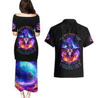 Fire Witch Skull Couples Matching Puletasi Dress and Hawaiian Shirt In My Defense The Moon Was Full And I Was Left Unsupervided - Wonder Print Shop