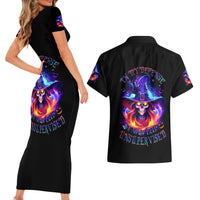 Fire Witch Skull Couples Matching Short Sleeve Bodycon Dress and Hawaiian Shirt In My Defense The Moon Was Full And I Was Left Unsupervided - Wonder Print Shop