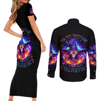 Fire Witch Skull Couples Matching Short Sleeve Bodycon Dress and Long Sleeve Button Shirt In My Defense The Moon Was Full And I Was Left Unsupervided - Wonder Print Shop