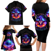 Fire Witch Skull Family Matching Long Sleeve Bodycon Dress and Hawaiian Shirt In My Defense The Moon Was Full And I Was Left Unsupervided - Wonder Print Shop