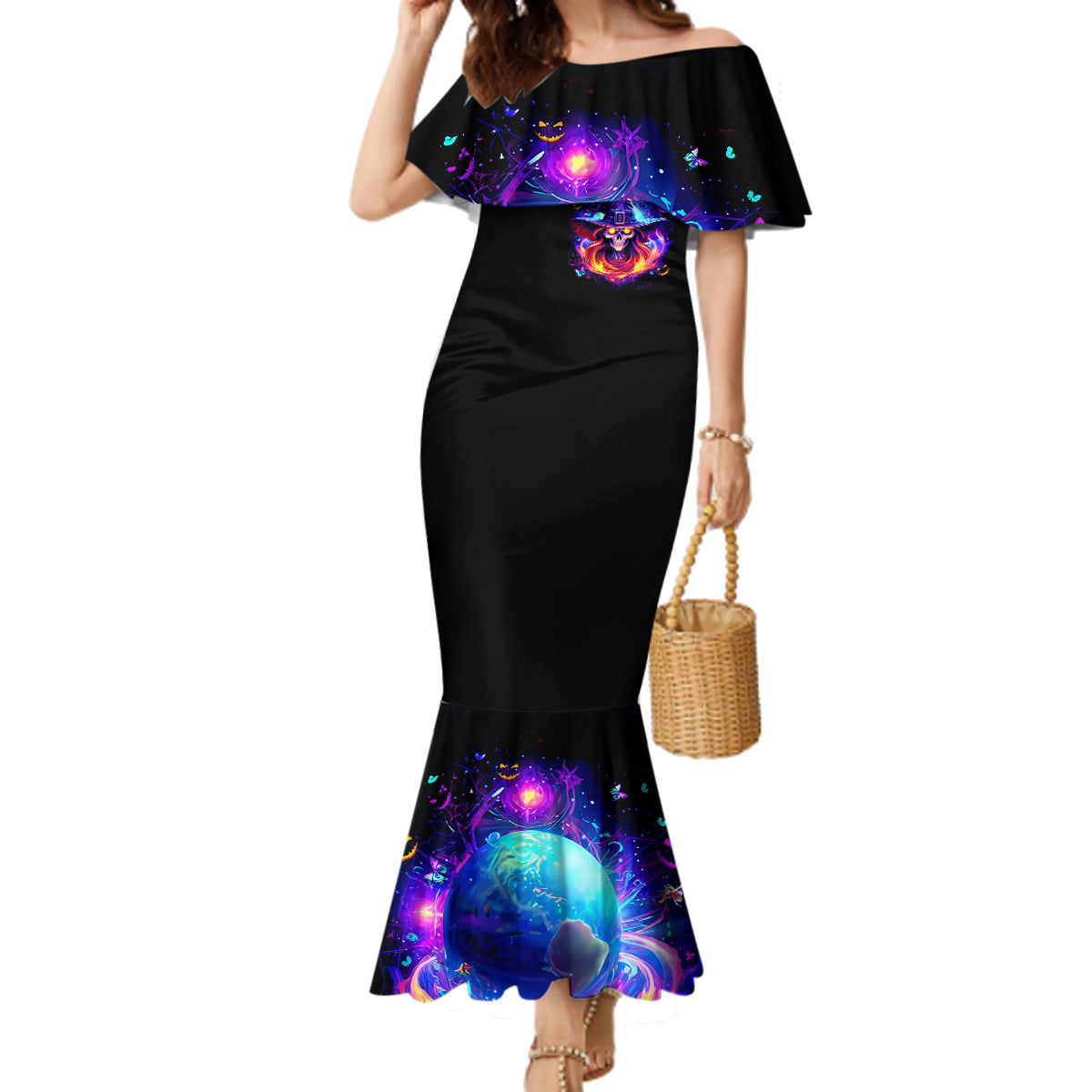 Fire Witch Skull Family Matching Mermaid Dress and Hawaiian Shirt In My Defense The Moon Was Full And I Was Left Unsupervided - Wonder Print Shop