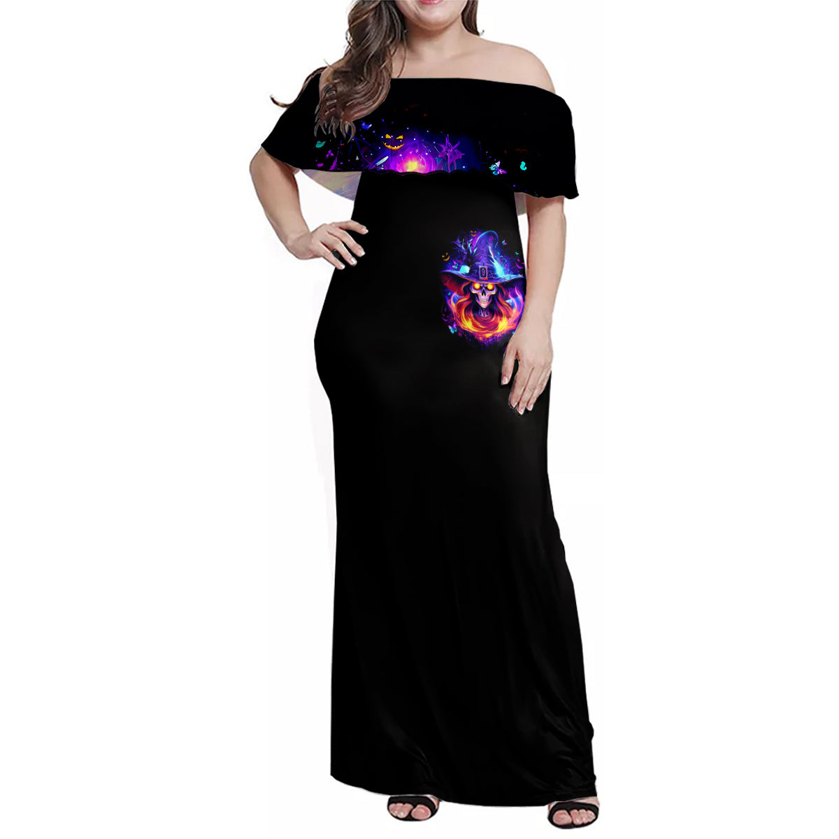 Fire Witch Skull Family Matching Off Shoulder Maxi Dress and Hawaiian Shirt In My Defense The Moon Was Full And I Was Left Unsupervided - Wonder Print Shop