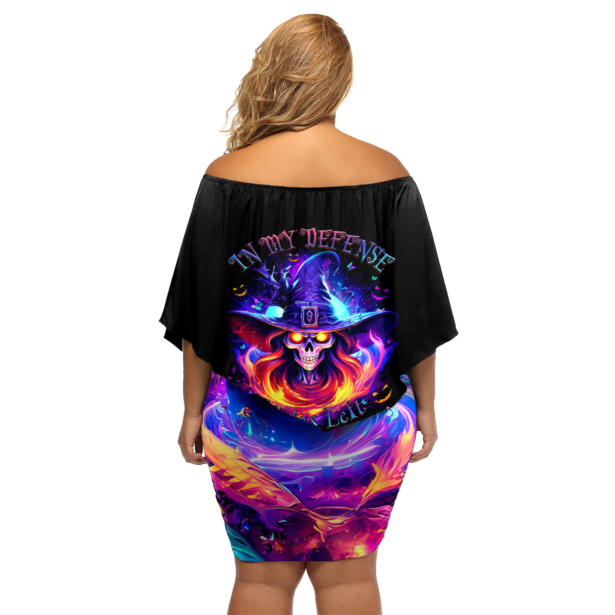 Fire Witch Skull Family Matching Off Shoulder Short Dress and Hawaiian Shirt In My Defense The Moon Was Full And I Was Left Unsupervided - Wonder Print Shop