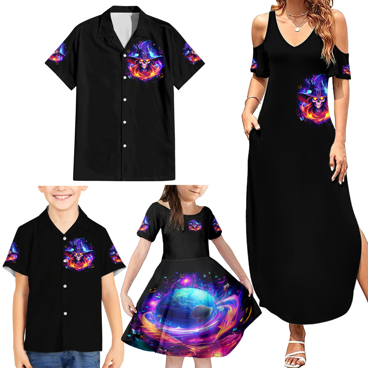 Fire Witch Skull Family Matching Summer Maxi Dress and Hawaiian Shirt In My Defense The Moon Was Full And I Was Left Unsupervided - Wonder Print Shop