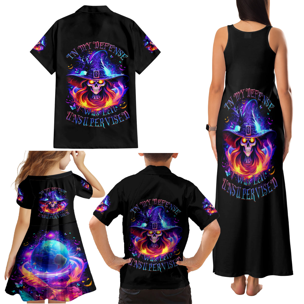 Fire Witch Skull Family Matching Tank Maxi Dress and Hawaiian Shirt In My Defense The Moon Was Full And I Was Left Unsupervided - Wonder Print Shop