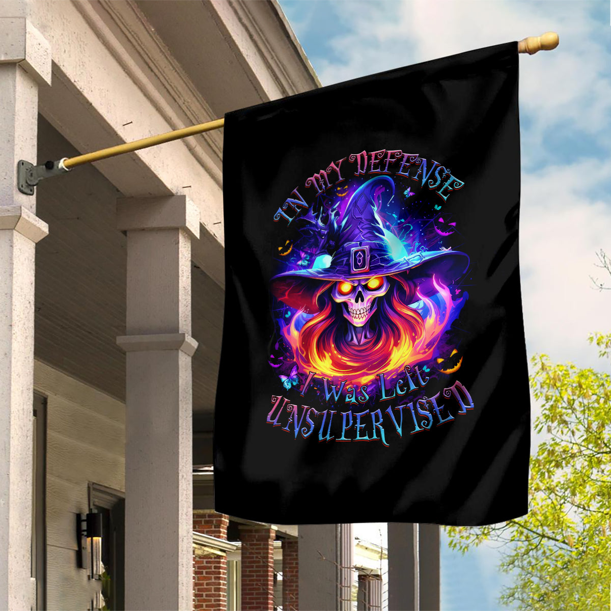 Fire Witch Skull Garden Flag In My Defense The Moon Was Full And I Was Left Unsupervided - Wonder Print Shop