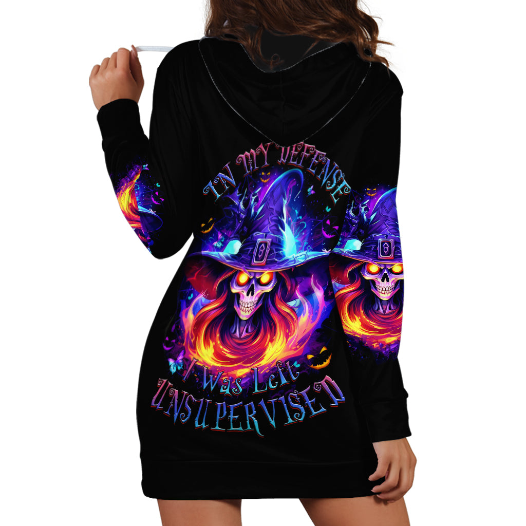 Fire Witch Skull Hoodie Dress In My Defense The Moon Was Full And I Was Left Unsupervided - Wonder Print Shop