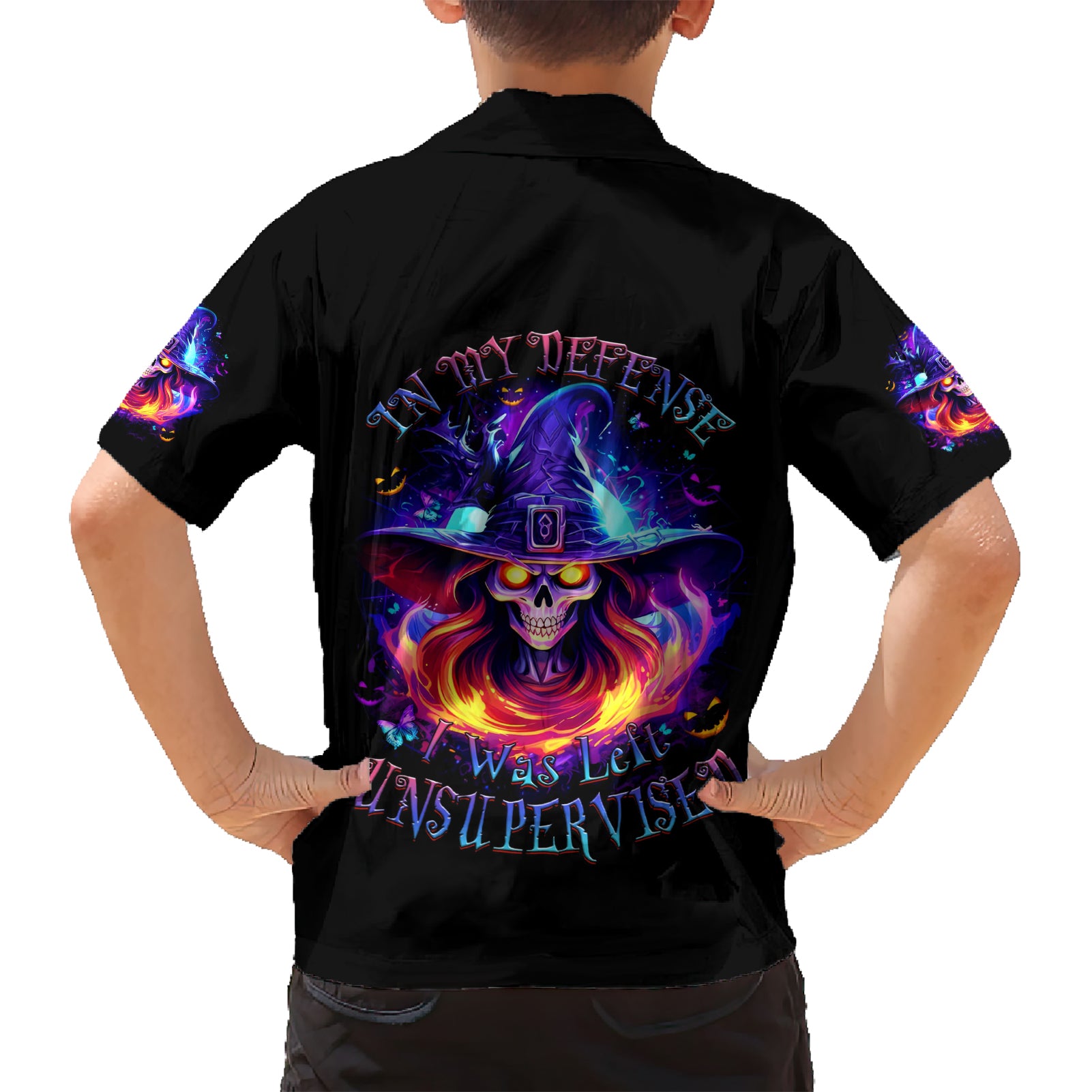 Fire Witch Skull Kid Hawaiian Shirt In My Defense The Moon Was Full And I Was Left Unsupervided - Wonder Print Shop