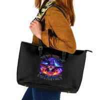 Fire Witch Skull Leather Tote Bag In My Defense The Moon Was Full And I Was Left Unsupervided - Wonder Print Shop